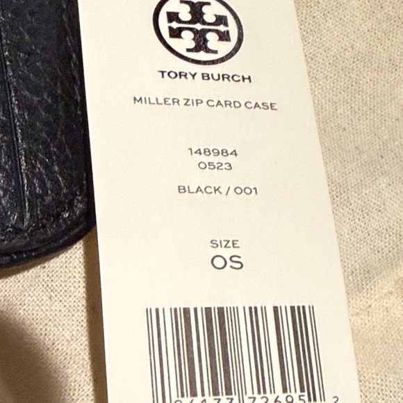 New Tory Burch Black miller zip Leather Logo Card Case with strap - Picture 3 of 4